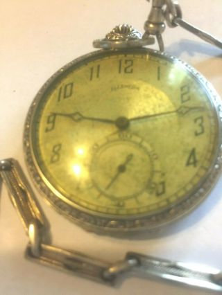 Vintage Illinois Watch Co.  Pocket Wind - Up Time Piece Chain