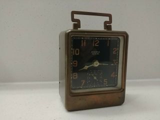 Rare Ansonia " Square Owl " Alarm Clock Desk Boudoir Carriage Style Brass