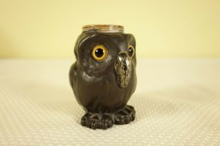 Antique Doulton Lambeth Owl Toothpick Holder With Sterling Silver Beak