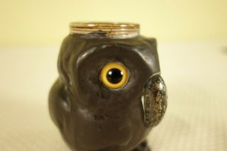 Antique Doulton Lambeth Owl toothpick holder with sterling silver beak 2