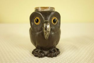 Antique Doulton Lambeth Owl toothpick holder with sterling silver beak 3