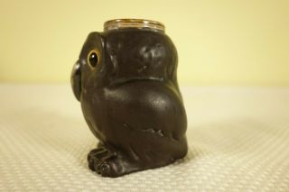Antique Doulton Lambeth Owl toothpick holder with sterling silver beak 7
