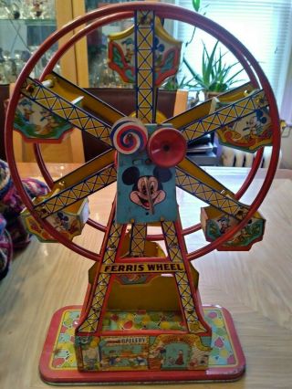Antique Disney Ferris Wheel Tin Toy Walt Disney Prod.  17 " Wind Up