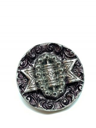 Detailed Silver Pink Luster Black Glass Belt Buckle Button Victorian 22mm 3