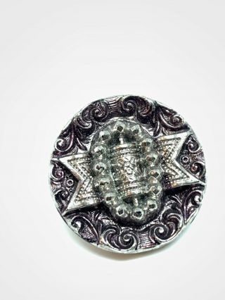 Detailed Silver Pink Luster Black Glass Belt Buckle Button Victorian 22mm 5