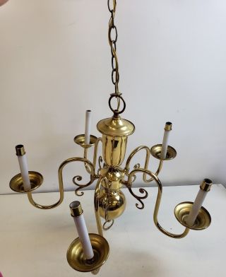 Vintage Traditional Colonial Williamsburg Style 5 Arm Brass Chandelier