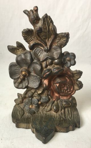 Antique Flowers Cast Iron Doorstop Or Bookend Albany Foundry 1920s Floral Design