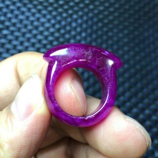 Chinese Collectible Purple Jadeite Jade Horse Saddle Shape Handwork No.  6.  5 Ring
