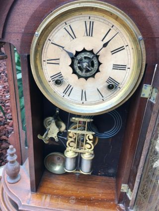 Antique ANSONIA TRIUMPH Walnut Victorian 8 Day Mirrored Jenny Lind Mantle Clock 2