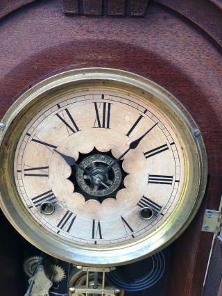 Antique ANSONIA TRIUMPH Walnut Victorian 8 Day Mirrored Jenny Lind Mantle Clock 3