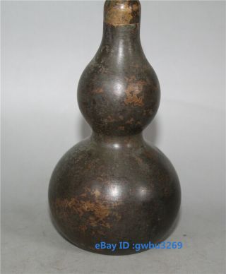 Asia Old Chinese bronze hand carved Feng Shui Lucky Gossip Gourd Vase 3