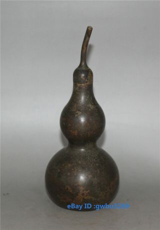 Asia Old Chinese bronze hand carved Feng Shui Lucky Gossip Gourd Vase 4
