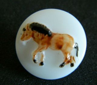 Vintage Kiddie Glass Button Pony Horse Painted Raised Relief