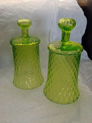 Rare Green Optic Antique Glass Heirloom Cloches Hand - Blown Bells Pontils Italy