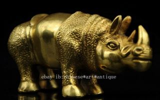 China old antique hand made brass rhinoceros statue d01 2