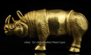 China old antique hand made brass rhinoceros statue d01 4