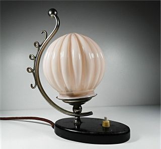 Antique Art Deco Pink Glass Table Light Lamp 1930