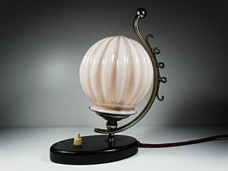 Antique Art Deco Pink Glass Table Light Lamp 1930 2