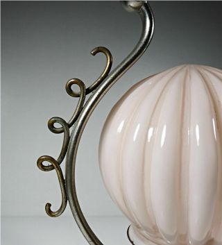 Antique Art Deco Pink Glass Table Light Lamp 1930 3