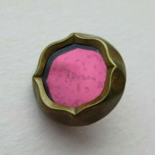 Striking Antique Vtg 19th C Pink Mirrored Glass In Metal Button Unique 5/8 " (n)