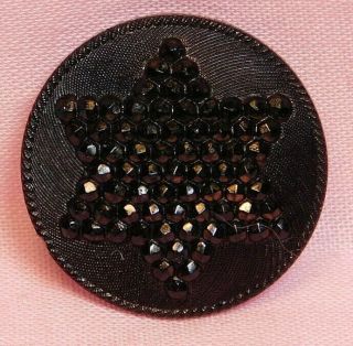 Antique Vtg Victorian Mourning Button Black Glass Star Imitation Steels M1