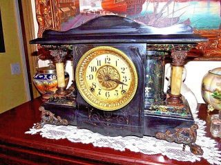 Seth Thomas " Shasta " Model Adamantine Mantle Clock Chime Adjust