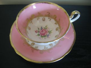 Aynsley Pink Rose Bottom Teacup And Saucer