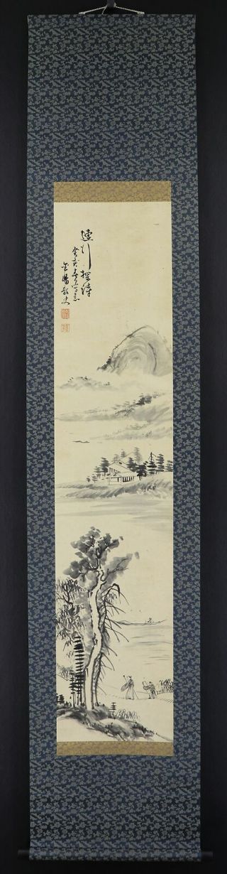 JAPANESE HANGING SCROLL ART Painting Sansui Landscape Asian antique E8090 2