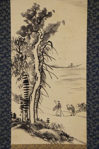 JAPANESE HANGING SCROLL ART Painting Sansui Landscape Asian antique E8090 5