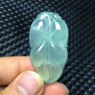 Rare Chinese Ice Green Jadeite Jade Handwork Collectible Leaf Amulet Pendant