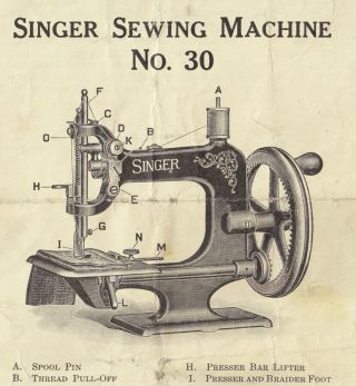 Antique Singer No.  30 Chain - Stitch Sewing Machine Instruction Leaflet