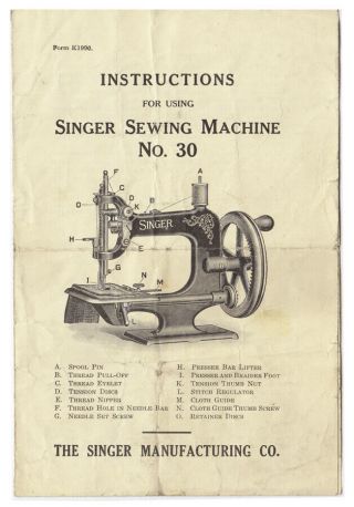 Antique Singer No.  30 chain - stitch sewing machine instruction leaflet 3