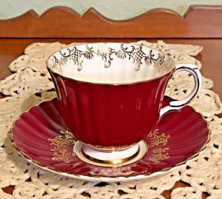 Royal Stafford Tea Cup & Saucer Ruby Red/burgundy & Gold Bone English China 8788