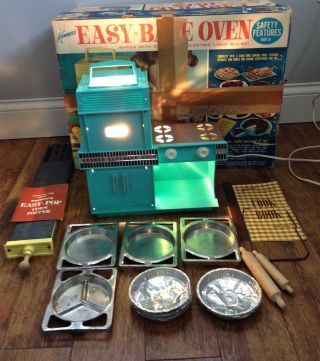 Vintage Kenner Easy Bake Oven Turquoise W Accessories,  Book - And Popcorn Maker