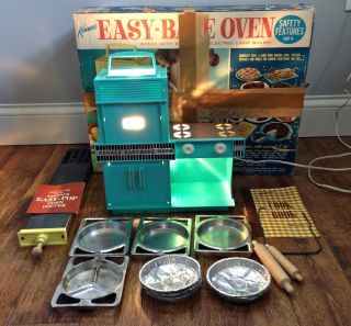 Vintage Kenner Easy Bake Oven Turquoise W Accessories,  Book - AND POPCORN Maker 2