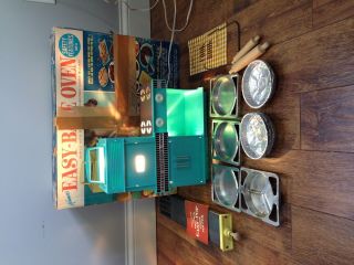 Vintage Kenner Easy Bake Oven Turquoise W Accessories,  Book - AND POPCORN Maker 3