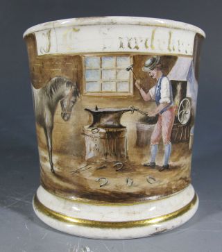 Antique 19th C Occupational Shaving Mug Jg Snedeker Master Horse Farrier Nr Yqz