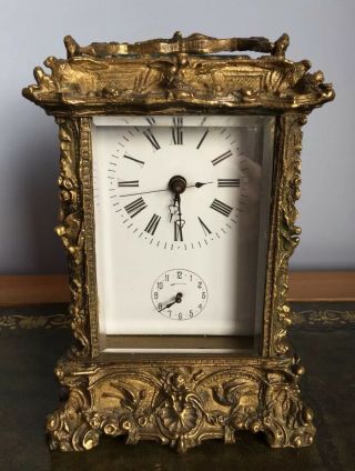 Vintage Ornate Brass Quarter Repeater Alarm Mechanical Carriage Clock
