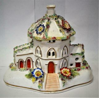 Antique Staffordshire Ivy Roofed House Figurine,  Pastille Burner,  C.  1865