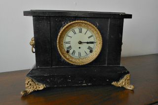 Antique Arthur Pequegnat Mantle Clock With Applied Lions