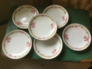 Antique Set Of 6 Z.  S.  & Co Bavaria Germany Butter Pats Dishes With Pink Roses