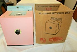1950 Vintage Metal Toy Pressed Steel Pink Structo Washing Machine W/ Box