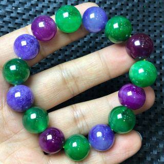 Collectible Jadeite Jade Handwork Three - Colored Round Beads Chinese Bracelet