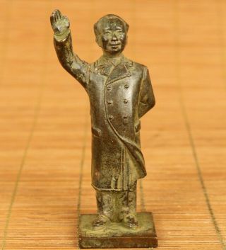 Rare Chinese Old Bronze Hand Carved Chairman Mao Statue Netsuke Table Decoration