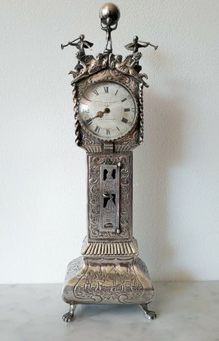 Dutch - 1933 - Silver Miniature Standing Clock By J.  Postmus W.  18th.  C.  Clockwork