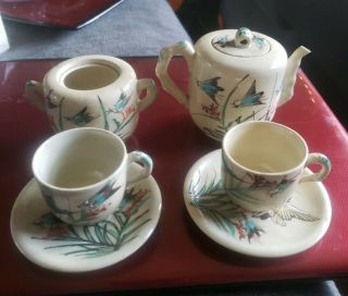 Antique 19th C.  Asian Earthenware Painted Miniature Tea Set Chinese Japanese