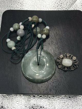 Two Piece Of Antique Chinese Jade Pendant Necklace And Pin