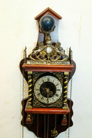 Old Wall Clock Dutch Zaanse Zaandam Warmink Wuba 8 Day Clock Heigth 50 Cm