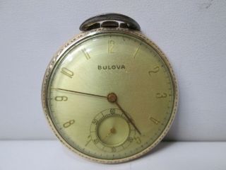 Vintage Bulova 10k Gold Plated Non - Running Pocket Watch 17 Jewels