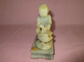 Antique Chinese Soapstone Carving Figurine Sculpture Boy Feeding Duck 5 